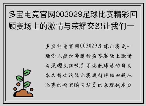 多宝电竞官网003029足球比赛精彩回顾赛场上的激情与荣耀交织让我们一起见证这场盛宴